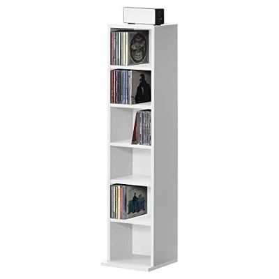 Immagine di [en.casa] Scaffale a Colonna con 6 Scomparti per CD Dvd e Oggetti Decorativi Mobile Salvaspazio Ripiani Regolabili in Altezza 90 x 20 cm Bianco