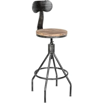 Immagine di CLP Sgabello Hanam Design Industriale In Legno I Altezza Regolabile Con Schienale E Poggiapiedi Telaio Metallo, Colore:antico argento