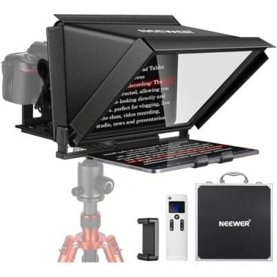 Immagine di NEEWER X12 Teleprompter in Alluminio con Telecomando RT 110 (Collegato tramite Bluetooth sull&#039;app Teleprompter) e Custodia, Compatibile iPad, Tablet iOS/Android, Smartphone, DSLR (nero)