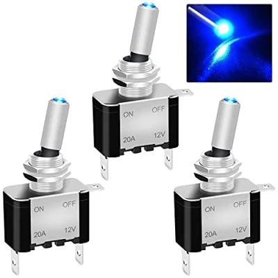 Immagine di Taiss 3 Pezzi interruttore 12v 20a a levetta con LED Blu per Auto, bilanciere 2 Posizione SPST 3pin,per Auto Camion Barca ASW 07DBU