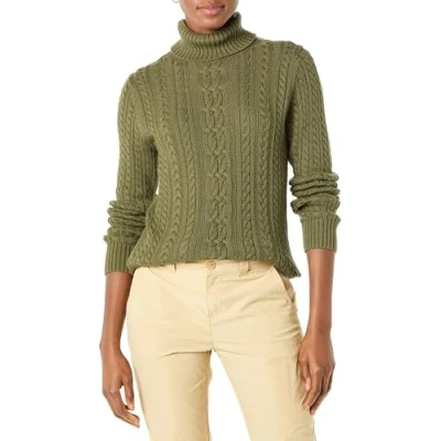 Immagine di Amazon Essentials Maglione A Collo Alto Intrecciato con Screziatura (Taglie Forti Disponibili) Donna, Verde Oliva, 6XL Plus