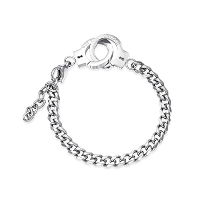Immagine di HMOOY Bracciale a Manette, Maglie Catena in Acciaio Inossidabile Cavigliera Regolabile Partners Crime Black Handcuff Statement per Uomo Donna (Donna Argento)