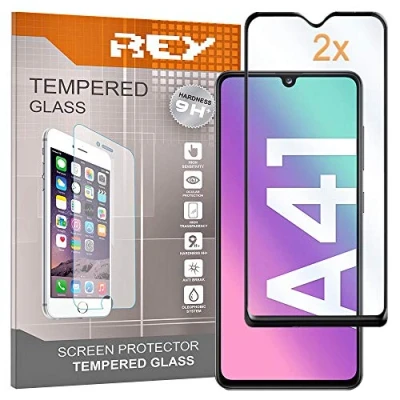 Immagine di REY Pack 2X Pellicola salvaschermo 3D per Samsung Galaxy A41, Nero, Vetro temperato, Copertura Completa, Protettiva Protezione Schermo, / 4D 5D