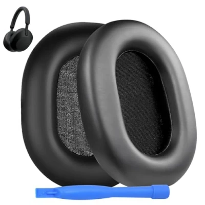Immagine di Cuscinetti Auricolari di Ricambio per Sony WH 1000XM5 Noise Cancelling Cuffie MMOBIEL Memory Foam e Protein PU Padiglioni Nero