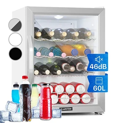 Immagine di KLARSTEIN Mini Frigo Bar Portatile per birra, Ufficio, Camera, con Porta in Vetro e Ripiani Rimovibili, 0 13C, 60L