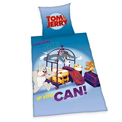 Immagine di Herding Set di Biancheria da Letto Tom &amp; Jerry, Federa 80 x cm, Copripiumino 135 200 Con Bottoni, 100% Cotone/Lino