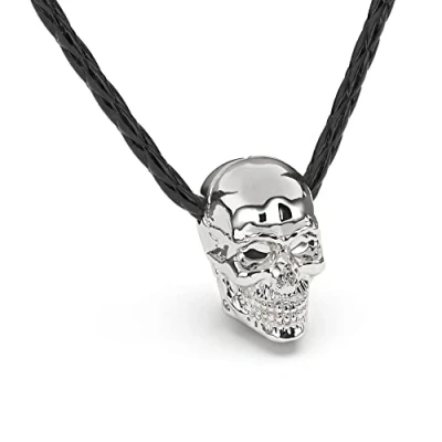 Immagine di SERASAR Collana in Pelle da Uomo con Ciondolo a Forma di Testa Teschio 60 cm Catena Vichinga Argento Scatola per Gioielli Vera Regalo Uomini Vichinghi