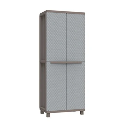 Immagine di Terry, Jrattan 368 , Armadio Portascope da Esterno Interno a 2 Ante Effetto Rattan, Scaffalino 4 Ripiani. Materiale: Plastica, Dimensioni: 68x37,5x170 cm