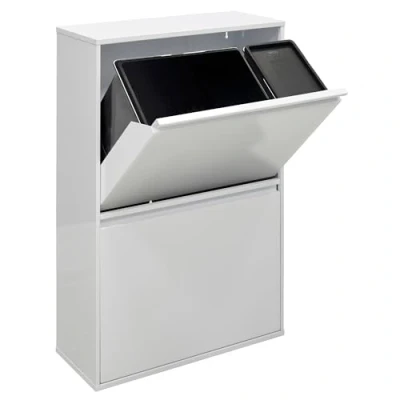 Immagine di Arregui Basic CR601 B2 Pattumiera per Raccolta Differenziata 4 Secchi Mobile d&#039;Acciao 23+11+17+17 L (68 L) con Secchio da 23 la Plastica bianco