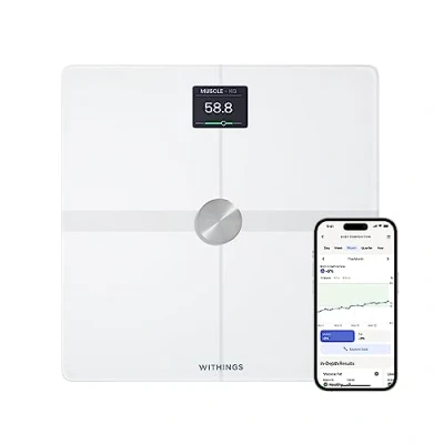 Immagine di WITHINGS Body Smart bilancia pesapersone digitale WIFI con composizione corporea: peso, massa grassa, muscolare, ossa, acqua, indice di grasso viscerale, precisione, fino a 8 utenti