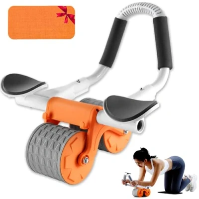 Immagine di Rullo addominale AB Roller con supporto per gomiti, Wheel rimbalzo automatico, addominali tappetino ginocchia uomini e donne, doppia ruota stabile