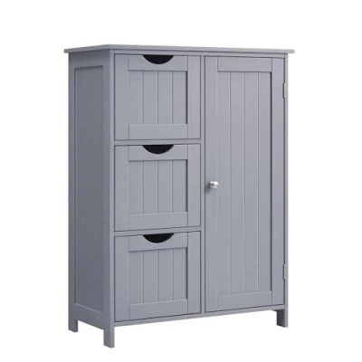 Immagine di VASAGLE Mobile da Bagno, Mobiletto per Bagno Stretto, Organizzatore, Cassettiera, con 3 Cassetti, Anta, Ripiano Regolabile, 30 x 60 81 cm, Grigio Tortora BBC049G02