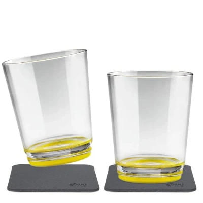 Immagine di silwy® Tazze da Bere magnetiche Antiscivolo e infrangibili incl. Due Cuscinetti di Gel Nano in Metallo (Set 2 // Oh Yellow)