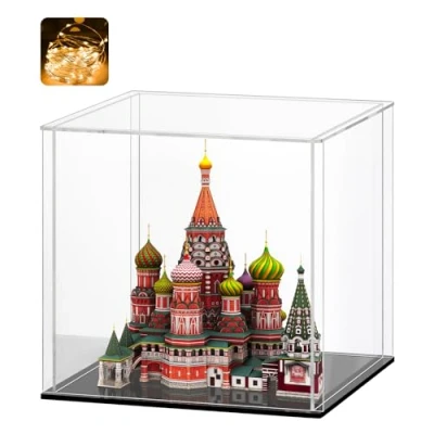 Immagine di Vetrina in Acrilico Trasparente, Teca Plexiglass Contenitori Cubo Scatola Espositiva per Collezionismo, Modellismo, Action Figure, Statuette (11x11x11inch;28x28x28cm)