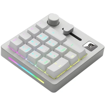 Immagine di Glorious Gaming GMMK Macro Numpad Cavo o wireless Bluetooth, alluminio premium, personalizz., cursore e manopola programmabili, RGB, switch lineari, 18 ABS Doubleshot Keycaps Ghiaccio