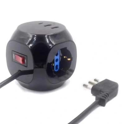 Immagine di Ewent EW3860 Multipresa a Cubo 3 posizioni con 2 caricatorI Usb e 1 caricatore C, spina italiana 16A, Bianco