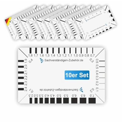 Immagine di Sachverständigen Zubehör® Fessurimetro [Set di 10 TRASPARENTE] Monitoraggio delle crepe Attrezzatura Perito Angolare Righello della Larghezza Fessura Manuale