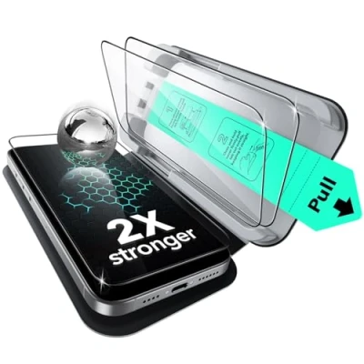Immagine di ESR Pellicola Vetro temperato per iPhone 15 Pro Max, Protezione di livello militare, Durezza 9H, a copertura totale con supporto UltraFit, 3 Pezzi