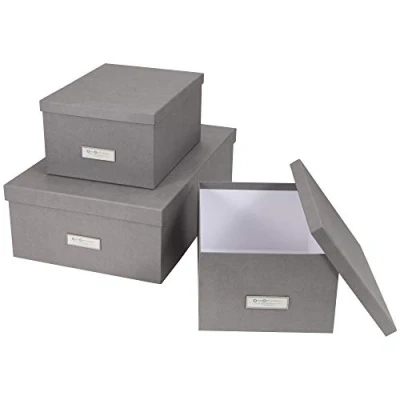 Immagine di Bigso Box of Sweden 811354141 Set di 3 scatole portaoggetti in fibra legno, 47 x 31 15,5 cm, colore: Grigio
