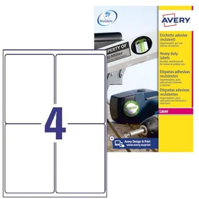 Immagine di Avery Zweckform L4774 8 Etichetta a Pellicola 99.1 x 139 mm in poliestere Bianco 32 pz. tenuta permanente Stampante laser colori,