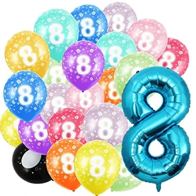 Immagine di Palloncino con numeri di compleanno, 8 anni e 20 pezzi, 30 cm, in pellicola, blu da 40 a 101 decorazione elio, per uomini, donne, feste compleanno