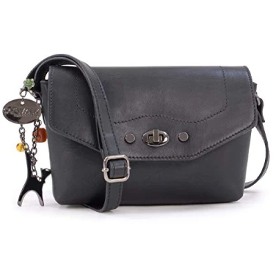 Immagine di Catwalk Collection Handbags Vera Pelle Borse a Tracolla/Piccola Borsa Mano/Messenger/Borsetta Donna Con Ciondolo Forma di Gatto Florence NERO CS