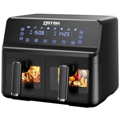 Immagine di Friggitrice ad aria calda da 1700 W, doppio cestello, touch screen, tecnologia a 360, veloce e sano