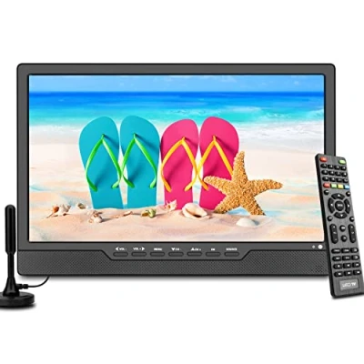 Immagine di KCR TV digitale portatile DVB T2, 14,0 pollici LED, batteria ricaricabile, Mini freeview, presa USB, telecomando, ingresso AV, HDMI IN