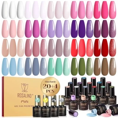 Immagine di ROSALIND Smalto Semipermanente Unghie, 24 Pezzi Rosa Nudo Bianco Rosso Viola Verde Marrone Colori Smalti Semipermanenti per Soak Off UV/LED Gel Unghie Nail Art Manicure