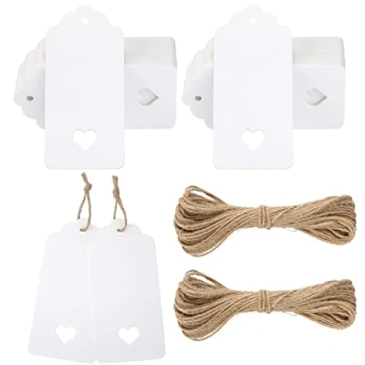 Immagine di G2PLUS 100PCS Etichette Regalo,Etichette in Carta Kraft,Etichette Kraft per Bottiglie 4.5x9.5CM Tag Regalo con Spago Matrimoni Compleanni e Natale (Bianco)