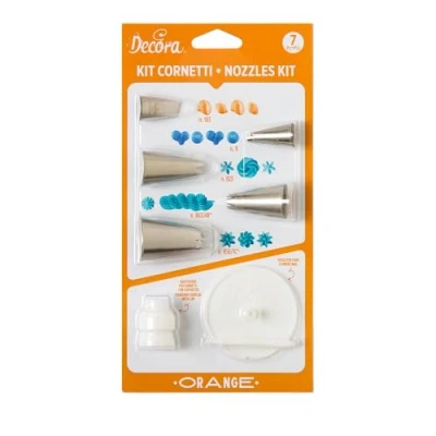 Immagine di Decora, 0252046 Kit Orange 7 Pz, in Acciaio Inox senza Saldature, con adattatore standard per cornetti piccoli e supporto fiori grande, Arancio