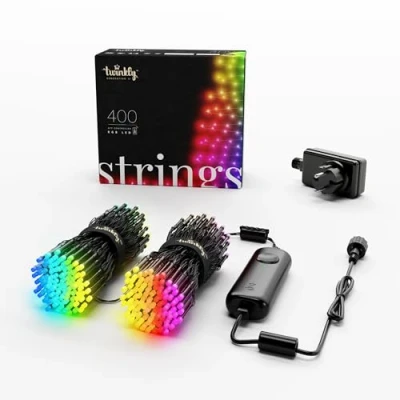 Immagine di Twinkly Strings 400 LED RGB, Striscia di Luci per Esterno e Interno, Smart Multicolore, Compatibile con HomeKit, Alexa Google Home, Gaming, IP44, Controllato da App, Filo Nero, 32m