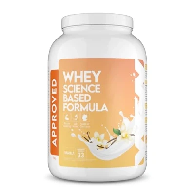 Immagine di WFN Approved Whey Vaniglia 1 kg Proteine in polvere con lattasi del siero di latte molto solubili Prodotti Germania Testato laboratorio esterno