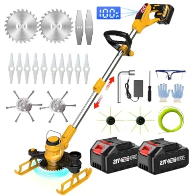 Immagine di Tagliabordi a Batteria 21V, Decespugliatore 5 in 1 con Spazzola per Erbacce e 2 Batterie Elettrico, Telescopico Yellow
