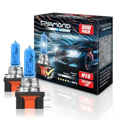 Immagine di Diamond Vision 2X H15 55/15W 12V 8500K Lampade Lampadina Effetto Xenon Look LED Diurna e abbagliante Canbus Super White Racing Blu Cool Blue Alogena Bianca PGJ23t 1
