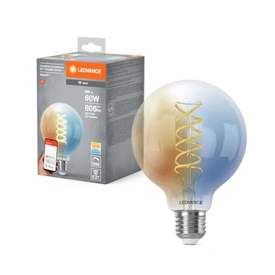 Immagine di LEDVANCE Lampada LED SMART+ WIFI, vetro chiaro, 8W, 806lm, forma Globo con diametro 95mm e attacco E27, luce bianca regolabile (2700 6500K), dimmerabile, app o controllo vocale, 15.000 ore di durata