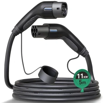 Immagine di Miracle EV Connctor Cavo Ricarica Auto Elettrica Tipo 2, modalità 3 / 16A 11 KW Fase 5 Metri, 2 di Compatibili con Quasi Tutte Elettriche e Ibride（Nero）