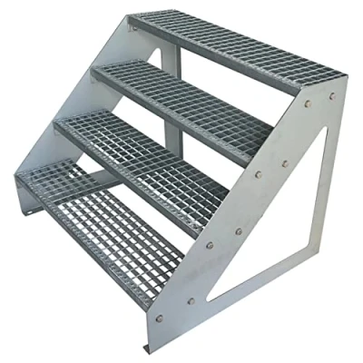 Immagine di Scale con griglia in acciaio Premium 4 Gradini Scala autoportante Completamente zincata Dimensioni (L x L H) 82cm 80cm 76cm Resistente alle intemperie e alla corrosione