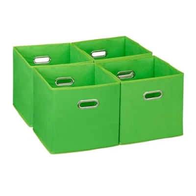 Immagine di Relaxdays Set di 4 Scatola Portaoggetti, Box Cubo da Scaffale HLP 30 x cm, Portagiochi Pieghevole in Stoffa, Verde, Poliestere, Cartone