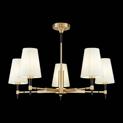 Immagine di MAYTONI DECORATIVE LIGHTING Lampadario classico e elegante, in Metallo colore Ottone, a 5 luci, Paralumi Tessuto, per x E14 (non incl).