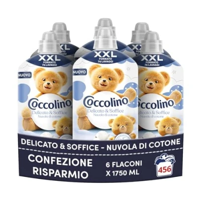 Immagine di Coccolino Ammorbidente Concentrato Delicato e Soffice, Lavatrice Ipoallergenico Dermatologicamente Testato, Formato XXL Fino a 456 Lavaggi, 6 Pezzi da 1750 ml