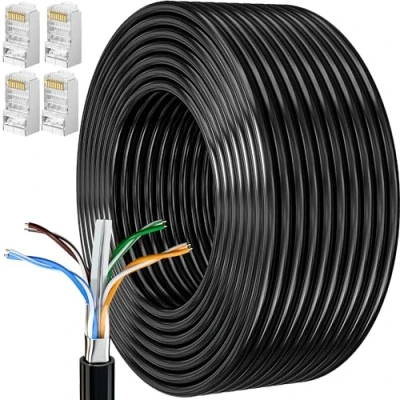 Immagine di MEIPEK Cavo Ethernet 20 Metri, Cat6 Bobina Lan per Esterno Schermato di Rete Cross 20mt Molto Lungo Filo FTP AWG23 Gigabit Anti jamming Internet Alta Velocità Patch Nero