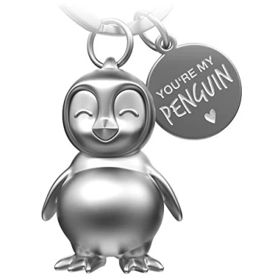 Immagine di FABACH portachiavi con pinguino Frosty portafortuna regalo fidanzata o fidanzato per partner amore compleanno, anniversario incisione You&#039;re My Penguin, Argento opaco