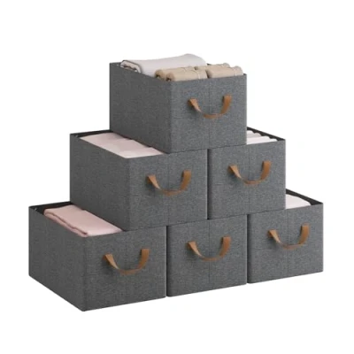Immagine di WOLTU Set di 6 Scatole Portaoggetti Pieghevoli, Pieghevoli in Tessuto con Manici, per Vestiti e Giocattoli, Grigio, 37,5x20x26 cm, ABB08gbn