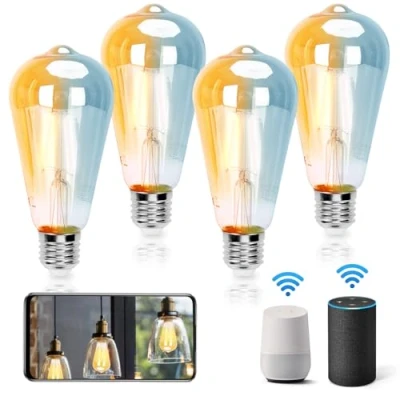 Immagine di Aigostar Lampadine WiFi Alexa E27 Smart Lampadina Edison ST64 6W 806lm Retrò Dimmerabile 2700K 6500K bianco freddo caldo, Compatibile Con Alexa, Google Home, Oro 4 pezzi