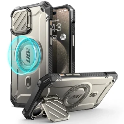 Immagine di SUPCASE custodia per iPhone 15 Pro Max con supporto [compatibile MagSafe] [custodia fotocamera integrata] [protezione di qualità militare] magnetica robusta Max,