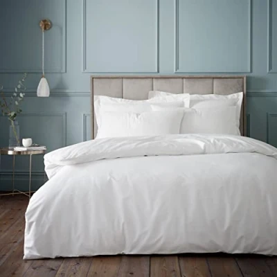 Immagine di Bianca Fine Linens Bedding Set copripiumino matrimoniale in cotone egiziano a 180 fili, con federe, colore: Bianco