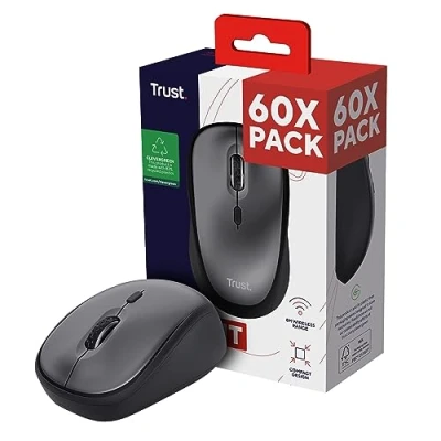 Immagine di Trust Yvi+ 60 Pack 60x Mouse Wireless Silenzioso con Design Sostenibile, per Mano Sinistra e Destra, Microricevitore USB, Senza Fili Compatto PC, Computer, Laptop, Mac Nero
