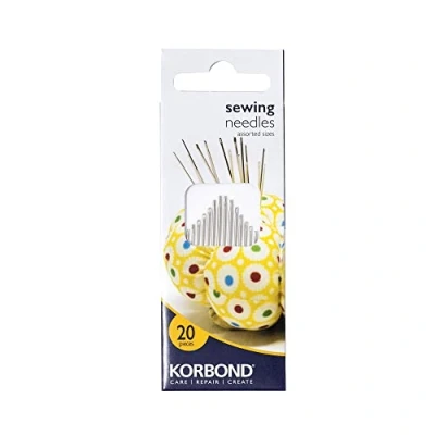 Immagine di KORBOND Needle Pack Assorted 110250 Set di 20 Aghi per Cucito a Mano, Adatti riparazioni, rammendi e creazioni Artigianali, 4 Diverse Lunghezze, Lega Acciaio, Argento