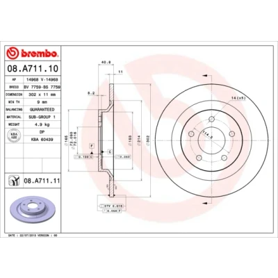 Immagine di Brembo 08.A711.11 Disco Freno con Verniciatura UV (Set di 2) Posteriore